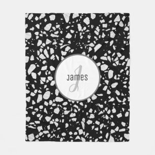 Cobertor De Velo Padrão Abstrato Terrazzo preto e branco personaliz