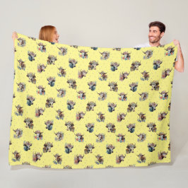 Cobertor De Velo Padrão Amarelo de Vacas Florais Fofas e Divertidas