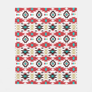 Cobertor De Velo Padrão Americano Nativo Branco de Teal Vermelho