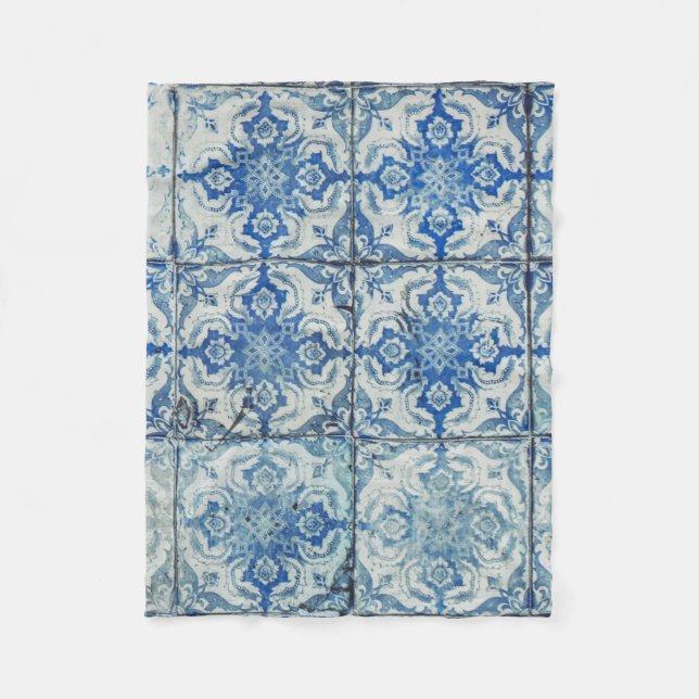 Cobertor De Velo Padrão Antiquado de Azulejos Portugueses - Azulejo (Frente)