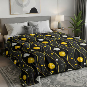 Cobertor De Velo Padrão Art Déco Dourado Prateado Preto