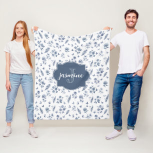 Cobertor De Velo Padrão Azul de Toile Monograma Francês com Nome em