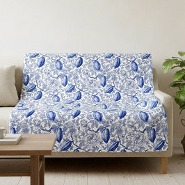 Cobertor De Velo Padrão Botânico Azul Toile Único Chic Cacau