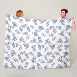 Cobertor De Velo Padrão Botânico de Aquarela Azul e Cinza
