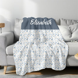 Cobertor De Velo Padrão Botânico de Aquarela Azul Nome Personalizad