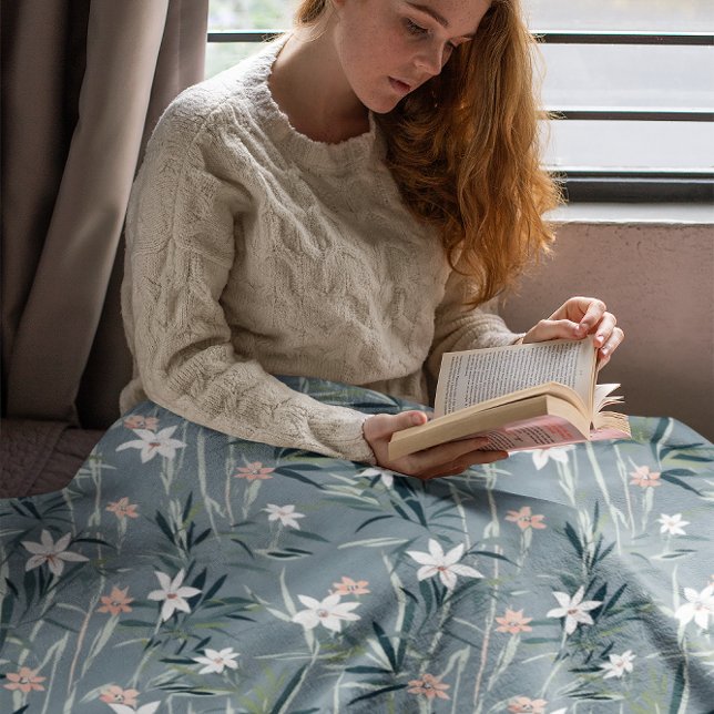 Cobertor De Velo Padrão botânico japonês de flores congeladas (Criador carregado)