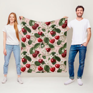 Cobertor De Velo Padrão Botânico Rosa Vermelho Flor de Cerejeira Vi