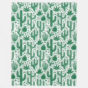 Cobertor De Velo Padrão Cactus - Floresta Verde e Branca