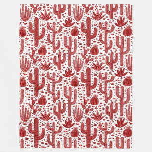 Cobertor De Velo Padrão Cactus - Ruby Vermelho e Branco