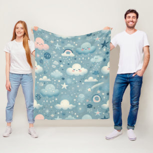 Cobertor De Velo Padrão Caprichoso do Céu com Nuvens, Estrelas - Az