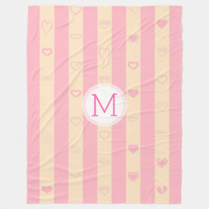 Cobertor De Velo Padrão cardíaco moderno com tiras rosa monograma