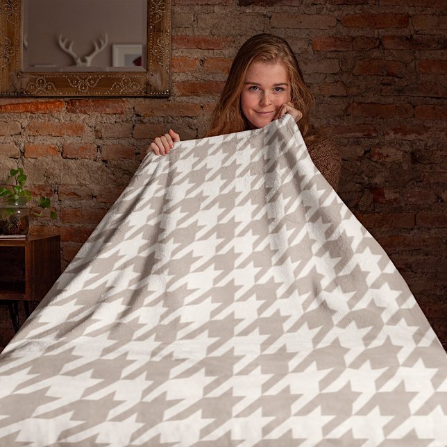 Cobertor De Velo Padrão Clássico Neutro de Ivory Taupe Houndstooth (Criador carregado)