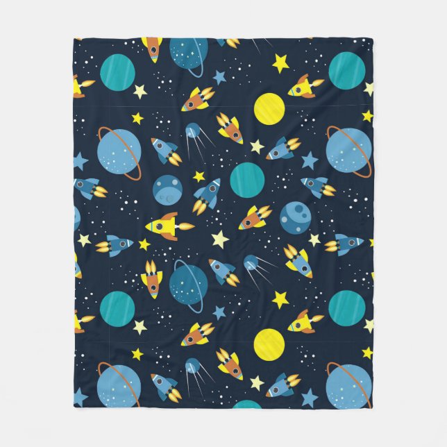 Cobertor De Velo Padrão Colorido com Tema Espacial (Frente)
