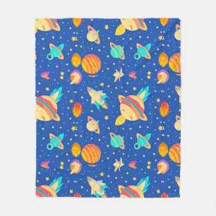 Cobertor De Velo Padrão Colorido com Tema Espacial com Planetas