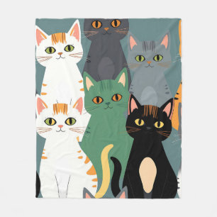 Cobertor De Velo Padrão Colorido de Gatos de Desenho Animado em Mul