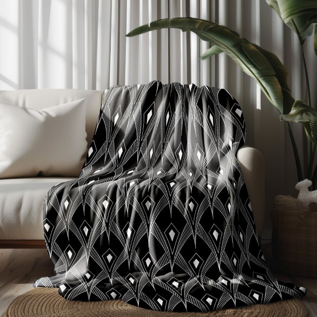 Cobertor De Velo Padrão contínuo art-déco preto e branco (Criador carregado)