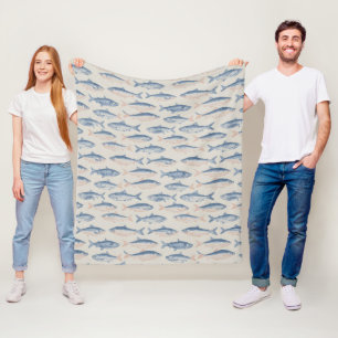 Cobertor De Velo Padrão contínuo de peixes desenhados à mão vintage