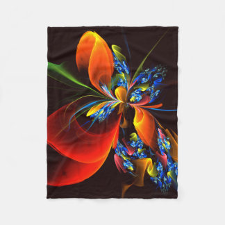 Cobertor De Velo Padrão de Abstrato de Arte Floral Azul Laranja Mod