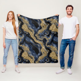 Cobertor De Velo Padrão de Ágata Brilhante Azul Naval e Dourado Ele