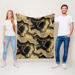 Cobertor De Velo Padrão de Ágata Brilhante Preto e Dourado Elegante