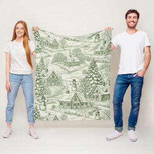 Cobertor De Velo Padrão de Aldeia de Natal Vintage Verde Toile (3)