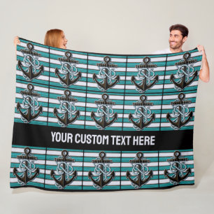 Cobertor De Velo Padrão de Âncora Náutica de Texto Personalizado