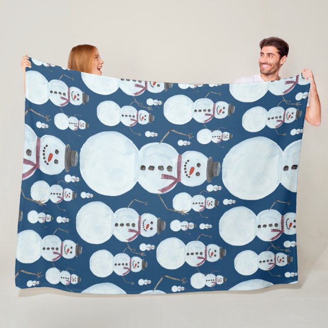 Cobertor De Velo Padrão de Aquarela Azul Snowman, Gelado, Gelado (In Situ)