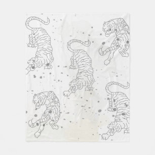 Cobertor De Velo Padrão de aquarela branca de Tigre Folha de Folha