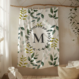 Cobertor De Velo Padrão de Aquarela de Folhas Verdes Monogramadas