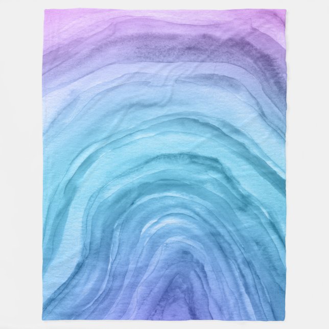 Cobertor De Velo Padrão de Aquarela do Ombre Azul Trendy Agate II (Frente)