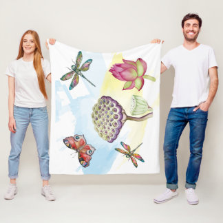 Cobertor De Velo Padrão de aquarelas das libélulas e borboletas