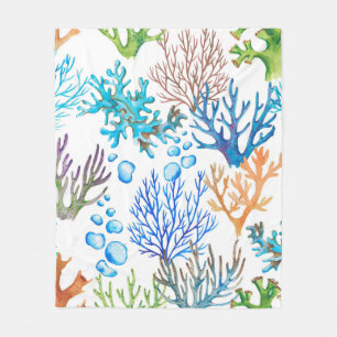 Cobertor De Velo Padrão de aquarelas desenhado à mão com corais. Un