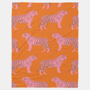 Cobertor De Velo Padrão de Arte Cinza Laranja e Tigre Rosa