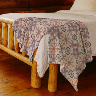Cobertor De Velo Padrão de Arte Mosaico Tribal Laranja Roxo Moderno