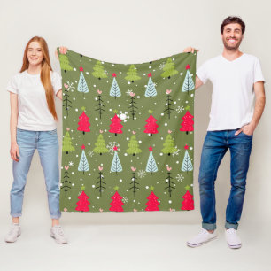 Cobertor De Velo Padrão de árvore de Natal caprichoso em verde oliv