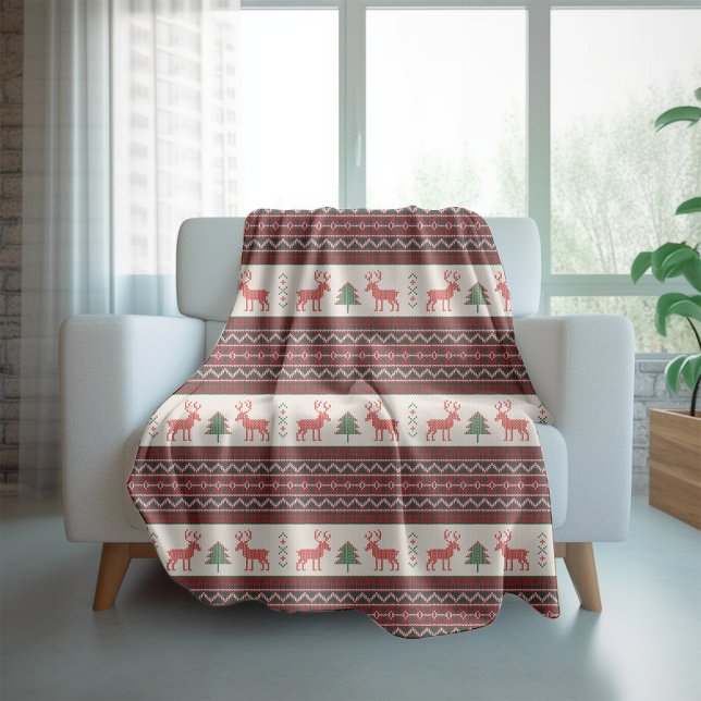 Cobertor De Velo Padrão de Árvore de Natal de Reindeer Knited | Fer (Criador carregado)