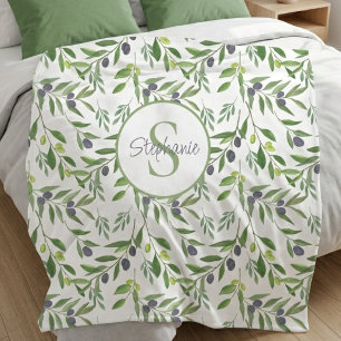 Cobertor De Velo Padrão de azeitona em aquarela com nome monograma