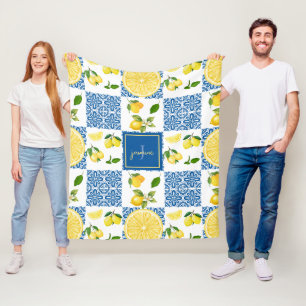 Cobertor De Velo Padrão de Azulejo Nome Monograma de Limão País Fra