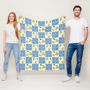 Cobertor De Velo Padrão de Azulejo País Francês Mediterrâneo Limão