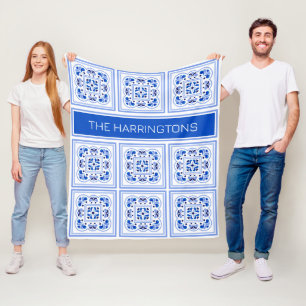Cobertor De Velo Padrão de Azulejos Portugueses de Nome Personaliza