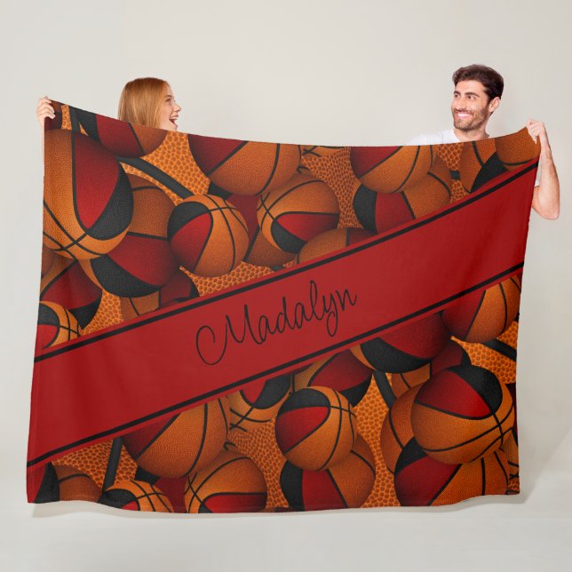 Cobertor De Velo padrão de basquete preto vermelho para meninas per (In Situ)