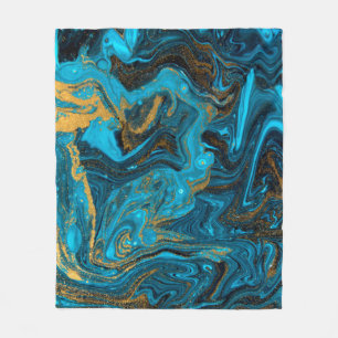 Cobertor De Velo Padrão de borbulhamento azul e dourado. Ouro liqu