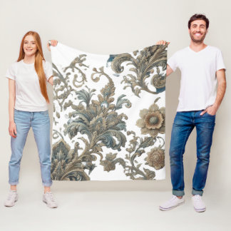 Cobertor De Velo Padrão de Brocade Floral Azul-Dusky