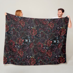 Cobertor De Velo Padrão de Cachorro Preto Gótico e Flores Escuras