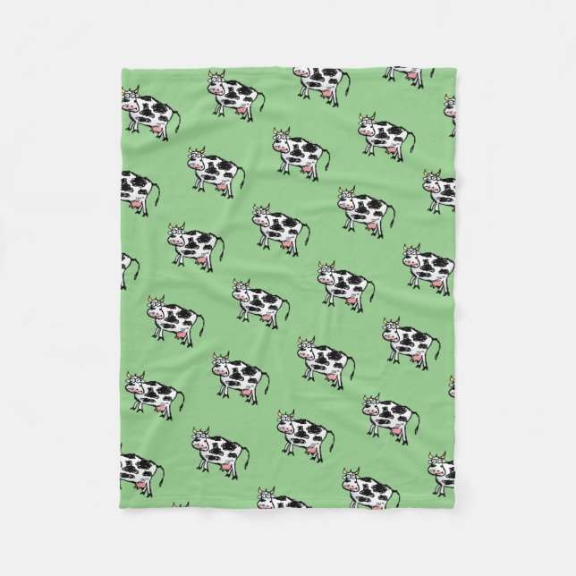 Cobertor De Velo Padrão De Cartoon De Vaca Preta E Branca (Frente)