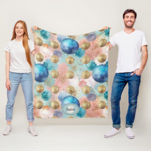Cobertor De Velo Padrão de Círculo Dourado e Azul com Acentos de Gl