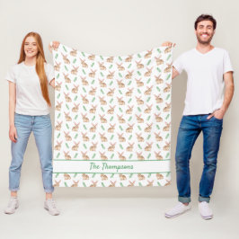 Cobertor De Velo Padrão de Coelho de Aquarela Marrom Com Nome Perso