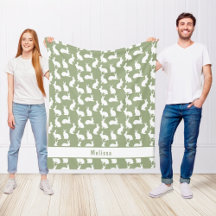 Padrão de Coelho Verde Salvia e Branco e Nome Pásc