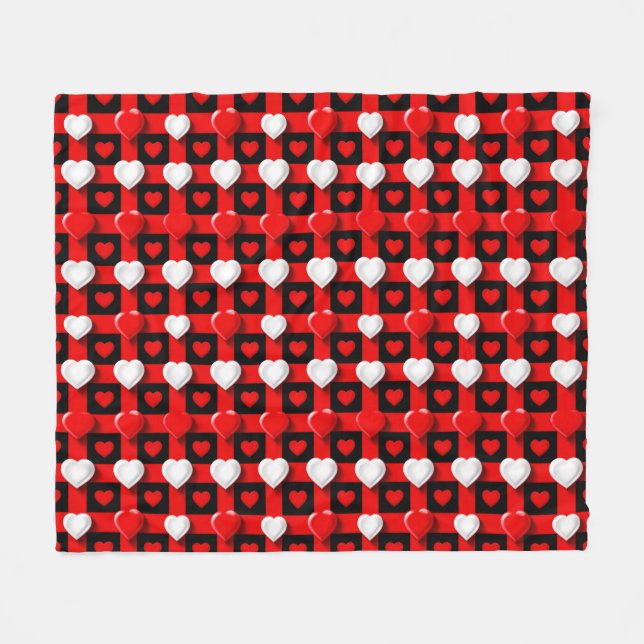 Cobertor De Velo Padrão de Coração Vermelho e Branco (Frente (Horizontal))