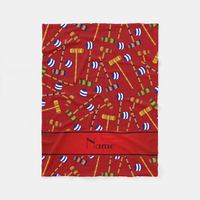 Cobertor De Velo Padrão de croquete vermelho de nome personalizado (Frente)